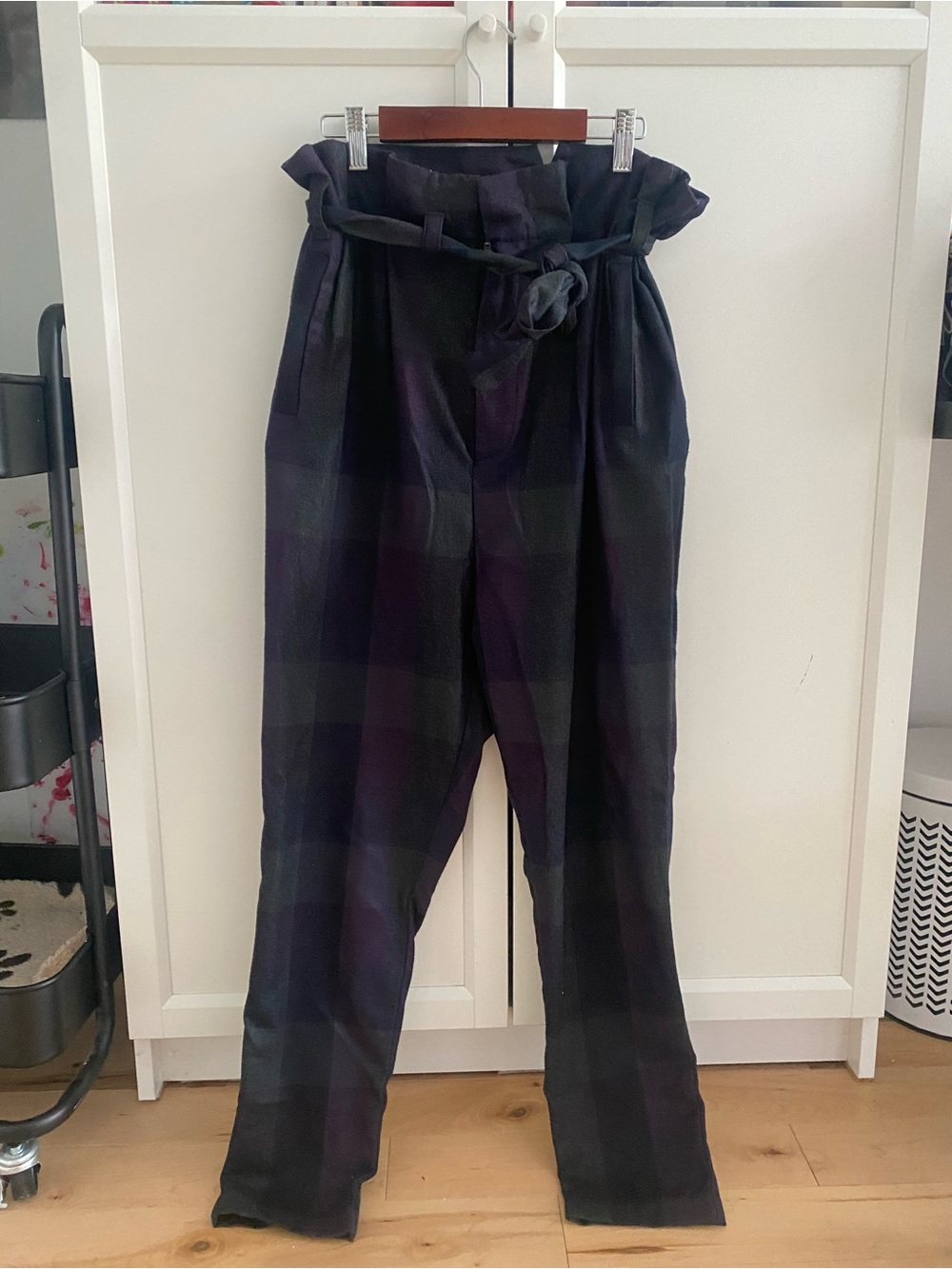 BOSS ORANGE Black and Purple Paperbag Waist Trousers